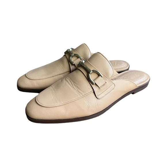 ZARA Beige Leather Horsebit Mule Loafers Slip On Flats Neutral Size 8.5 - Picture 6 of 7